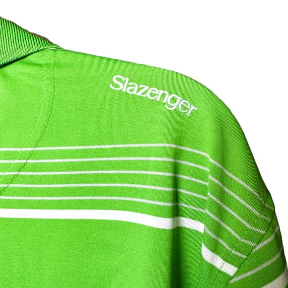 Men's Slazenger Golf Polo Size Lg Green With White Stripes - Picture 4 of 6